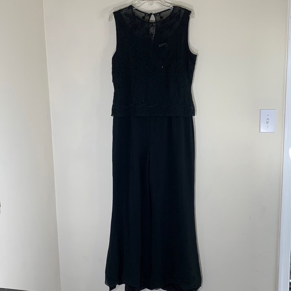 Adrianna Papell Occasions 12 Jewel Embellished Silk Wide Leg Jumpsuit.